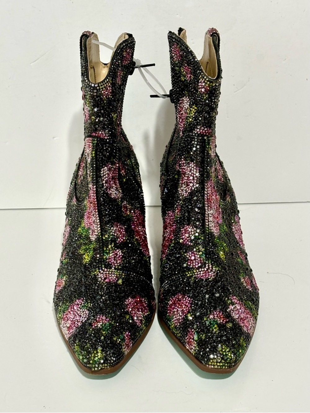 Betsey Johnson SB-DIVAF Boots Women 8.5 Black Floral Rhinestone Western Ankle - Picture 6 of 10